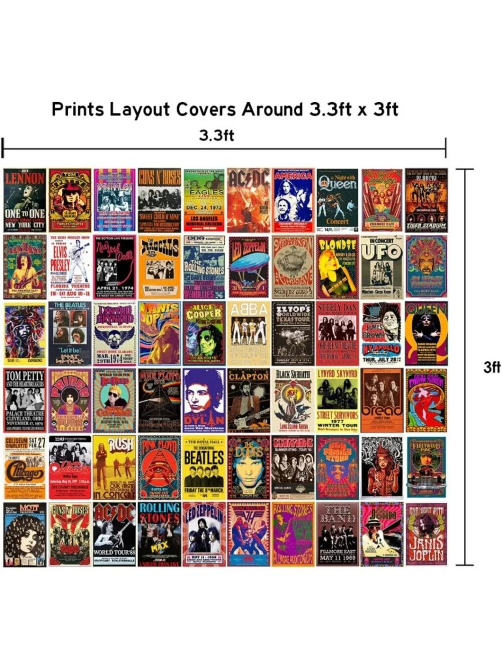 60 Vintage Rock Band Posters Set - Retro 70s 80s 90s Concert Wall Art Collage